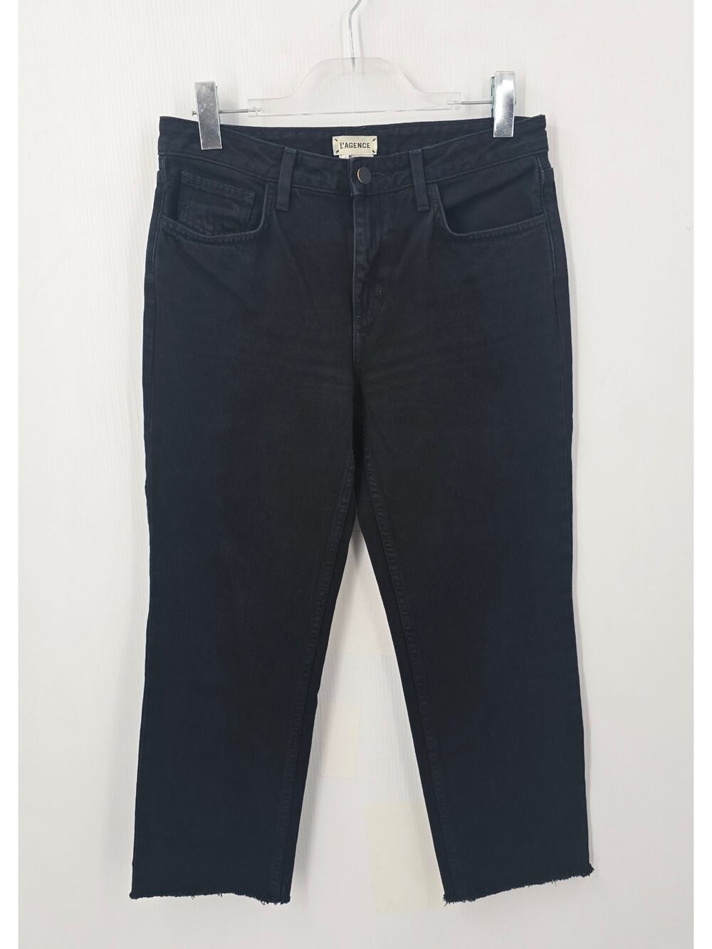 L'Agence Milana Mid-Rise Stovepipe Jeans Washed Black Cropped Raw Hem Cotton 27